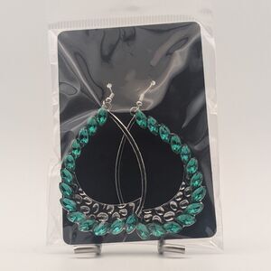Women’s Statement Teardrop Earrings – Green Rhinestones – Boho Fashion